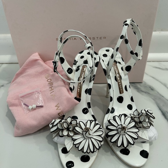 Sophia Webster Black and White Heels with Floral Accents